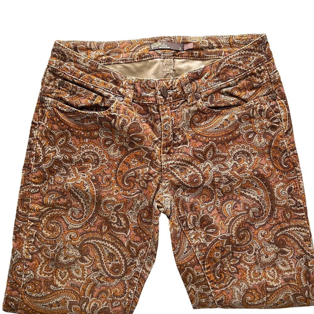 Prana Brown Paisley Trinity Corduroy Skinny Pants Size 2 - Picture 2 of 5
